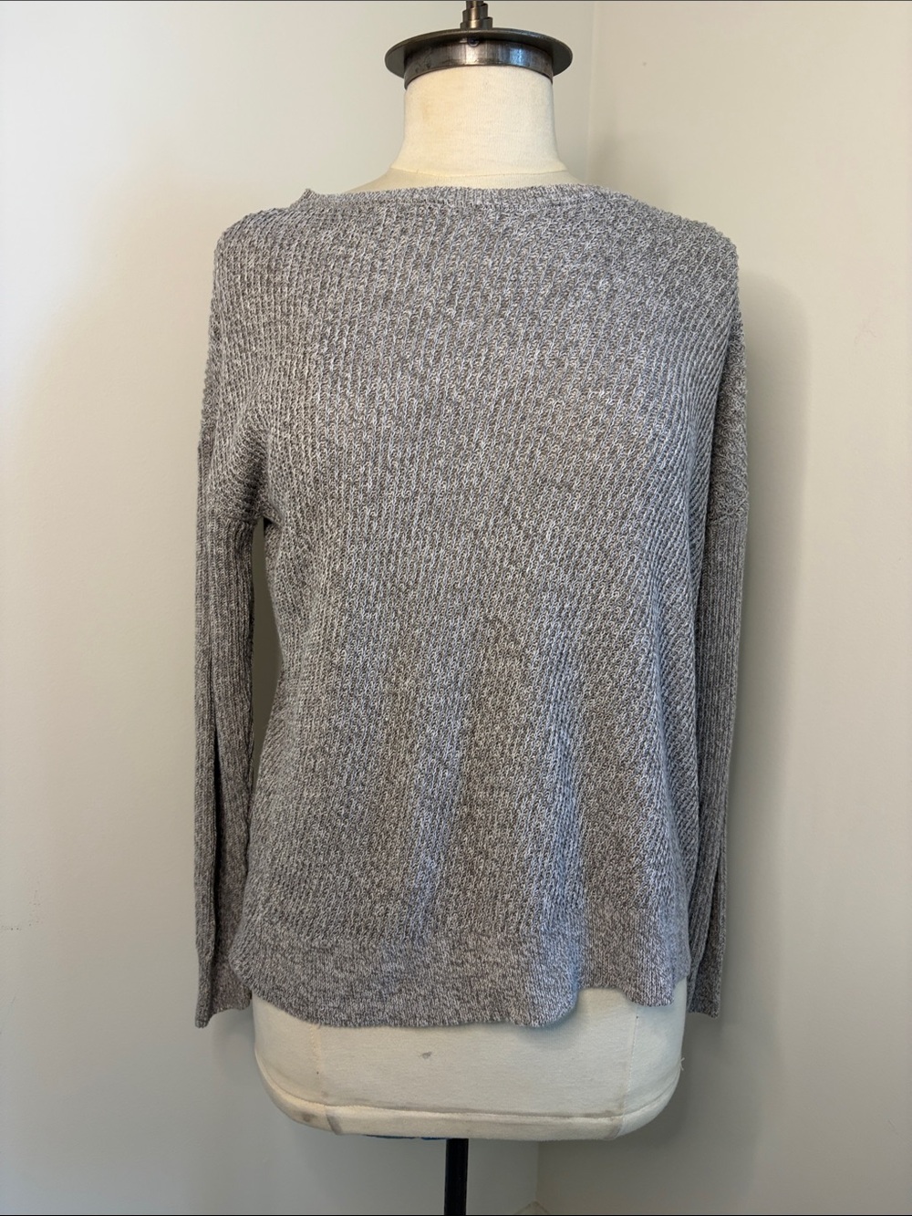 EILEEN FISHER Organic Linen Cotton Open Knit Heather Grey Sweater Petite SIZE LG